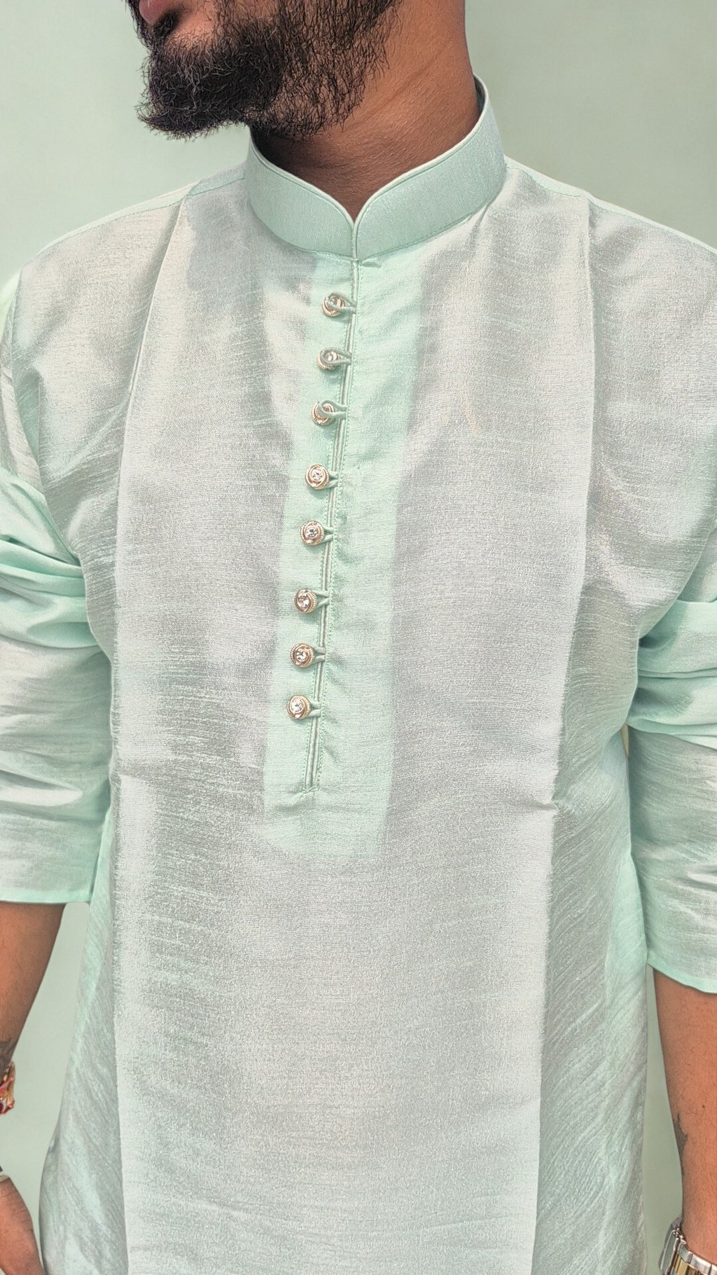 Men's Woven Design Silk Straight Kurta With Trouser Set