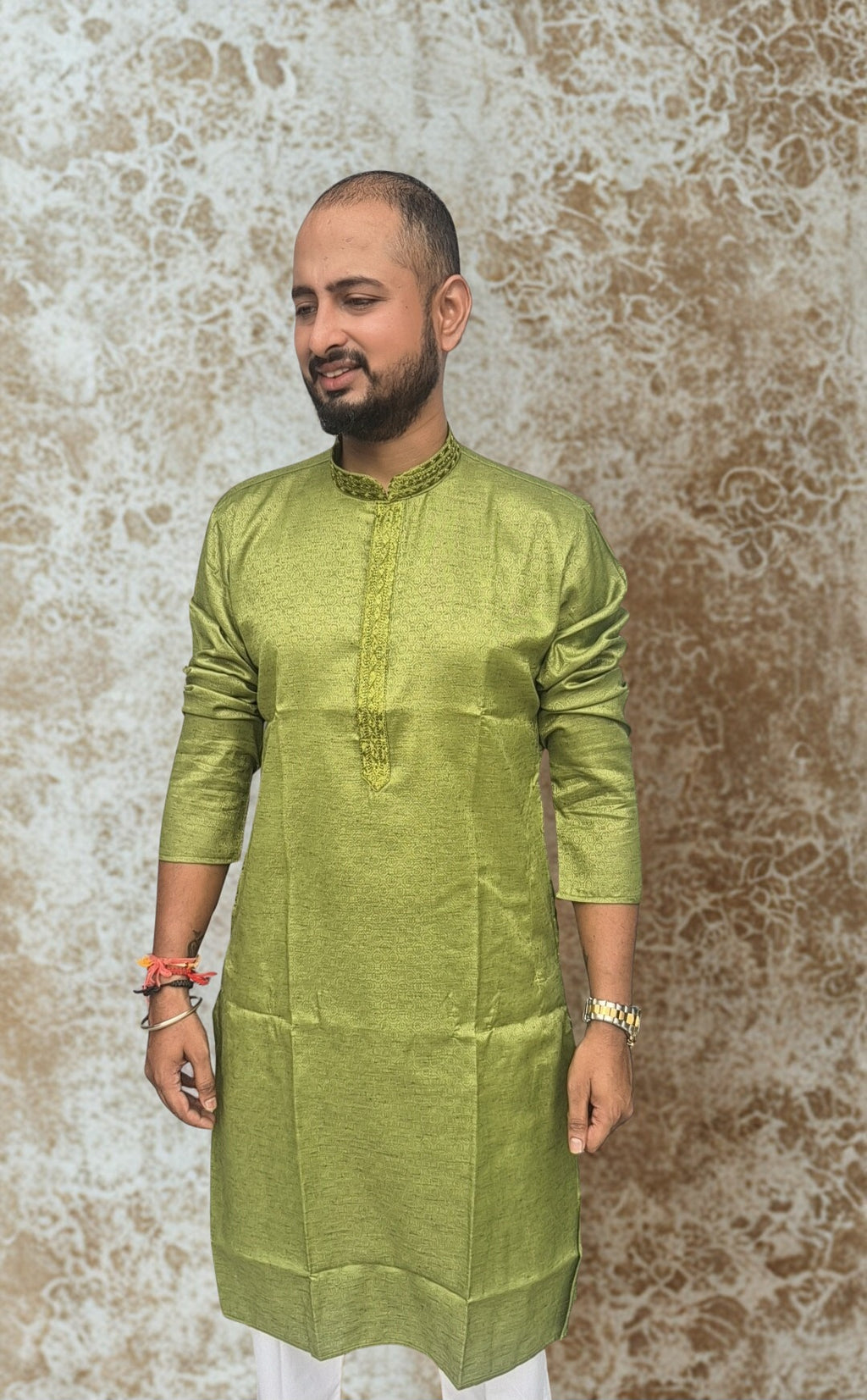 Men's Woven Design Straight Kurta With Pajama Set