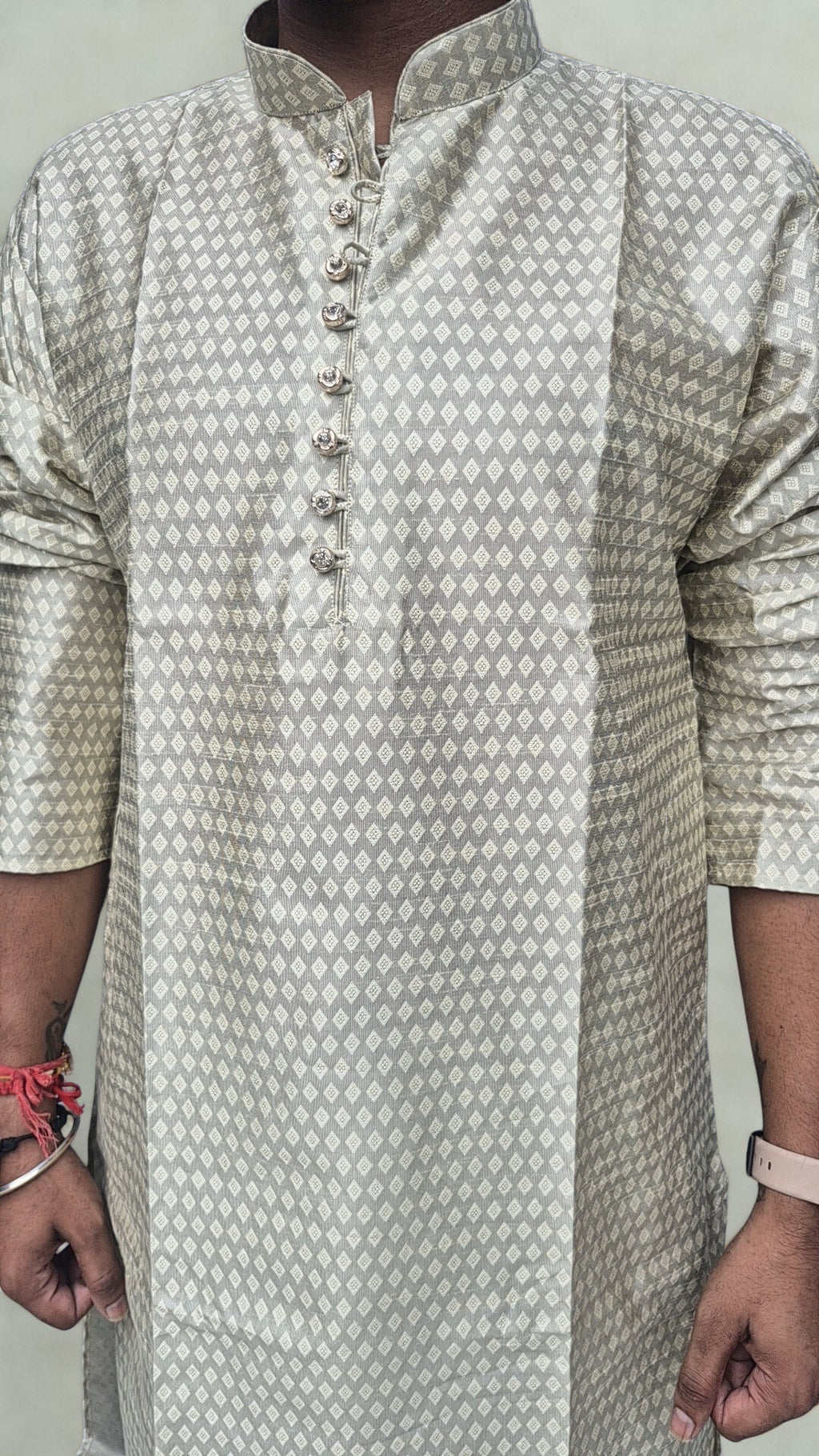 Men's Silk Woven Design Straight Kurta With Trouser Set