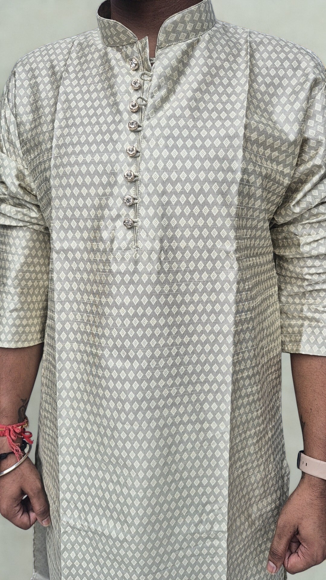 Men's Silk Woven Design Straight Kurta With Trouser Set