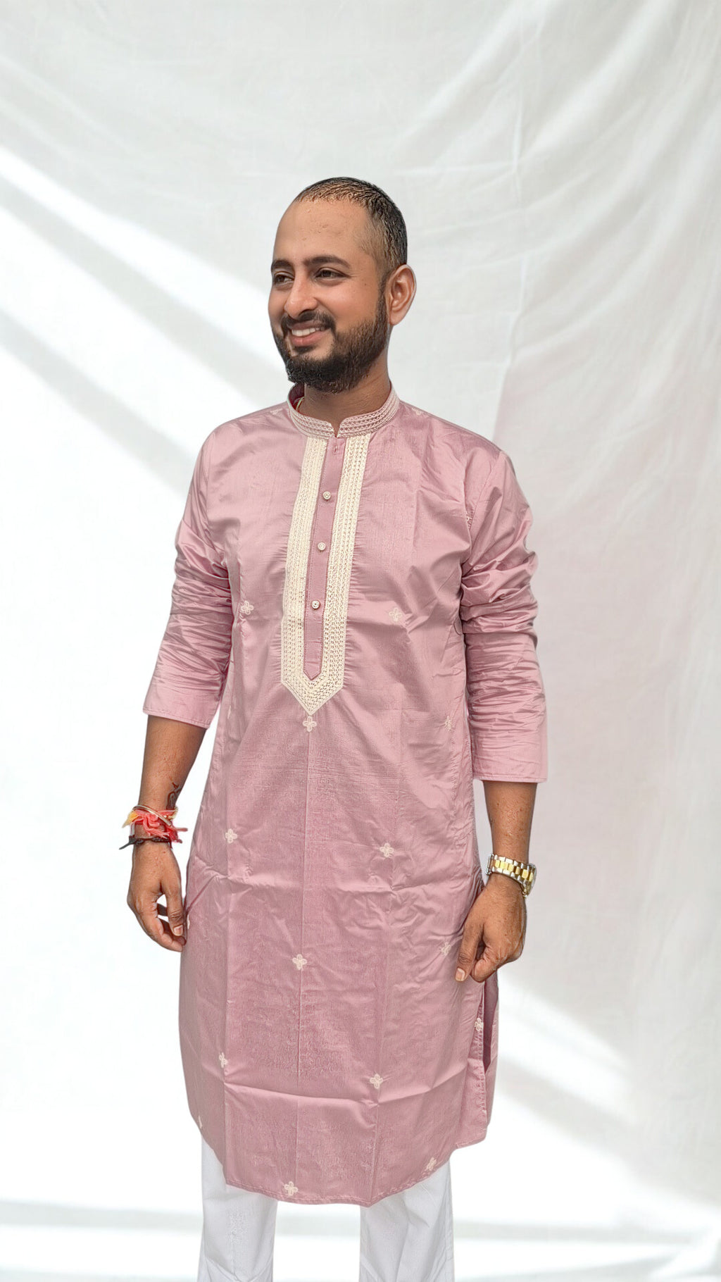 Men's Embroidered Silk Kurta with Trouser