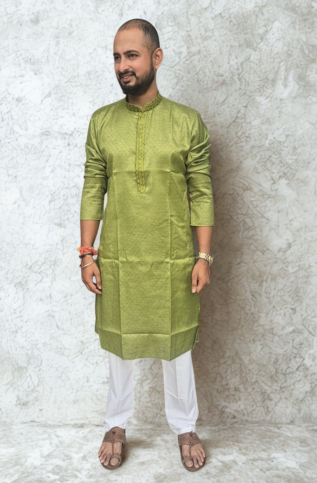 Men's Woven Design Straight Kurta With Pajama Set