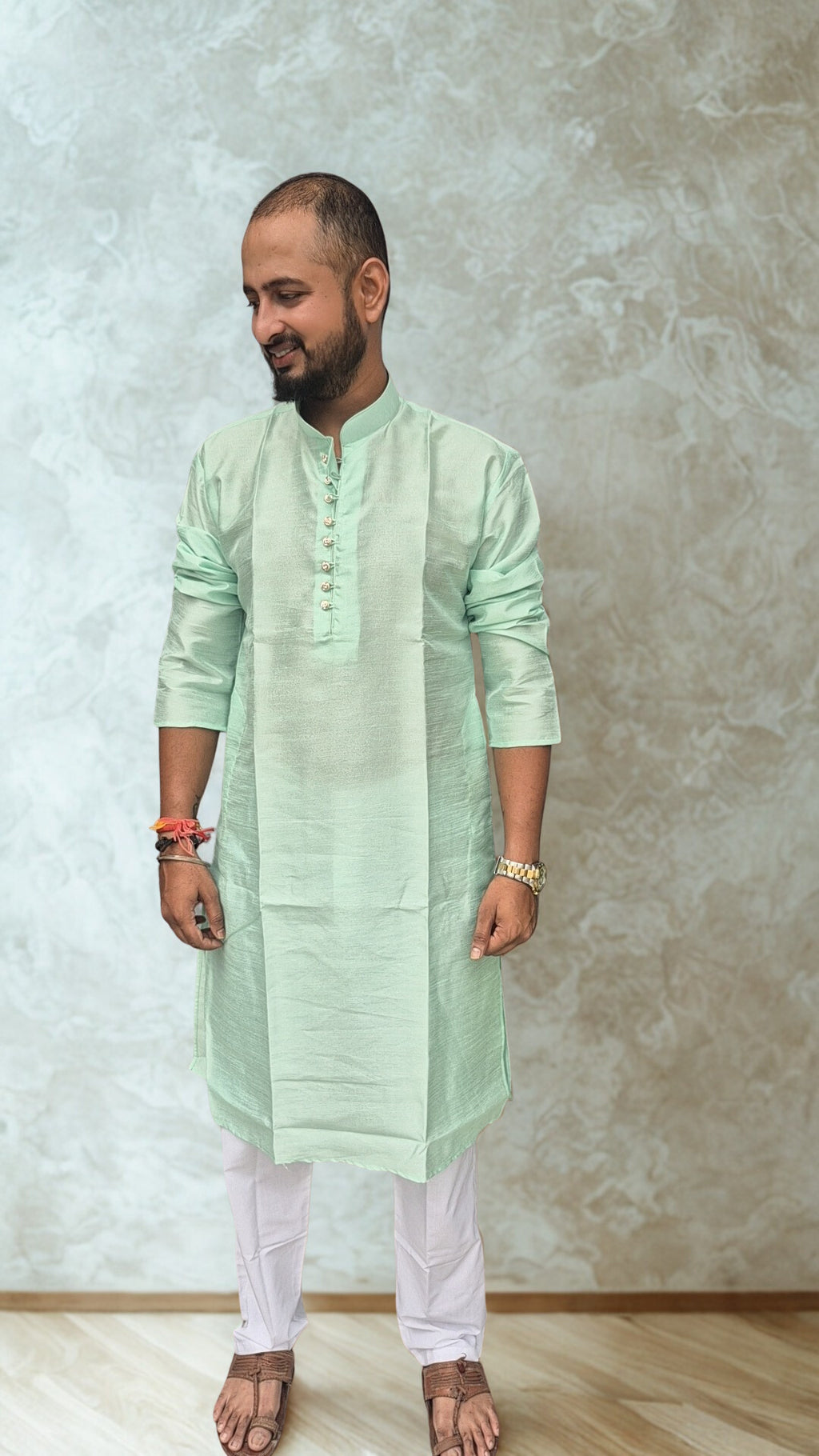Men's Woven Design Silk Straight Kurta With Trouser Set