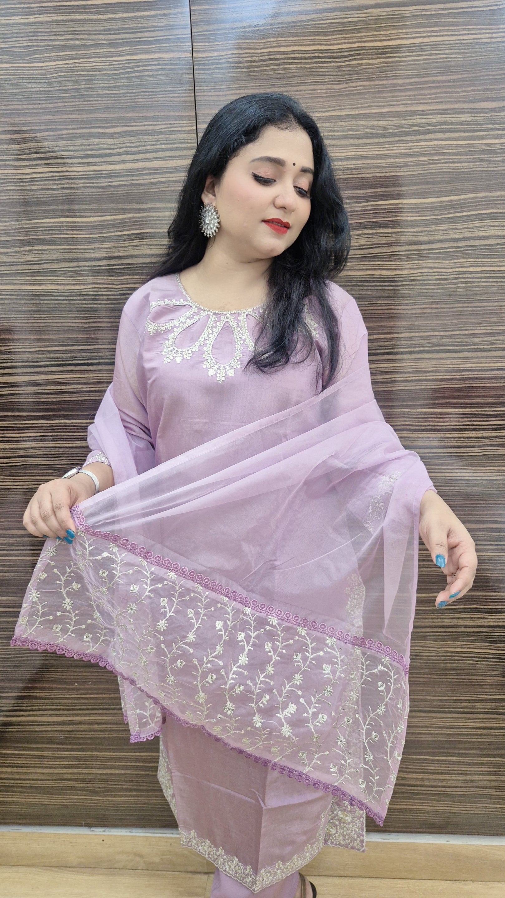 Women Floral Yoke Design Regular Sequinned Kurta with Trousers Dupatta