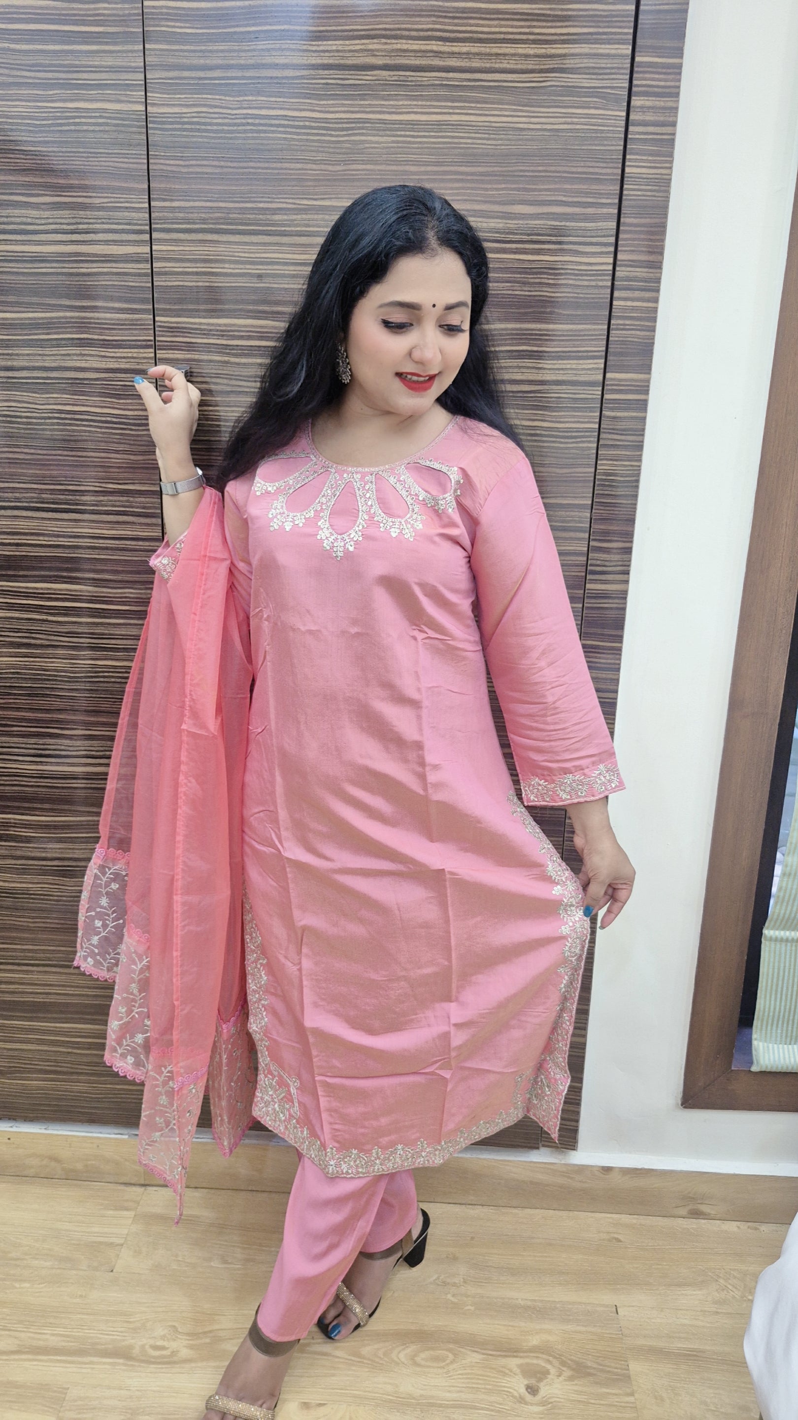 Women Floral Yoke Design Regular Sequinned Kurta with Trousers Dupatta
