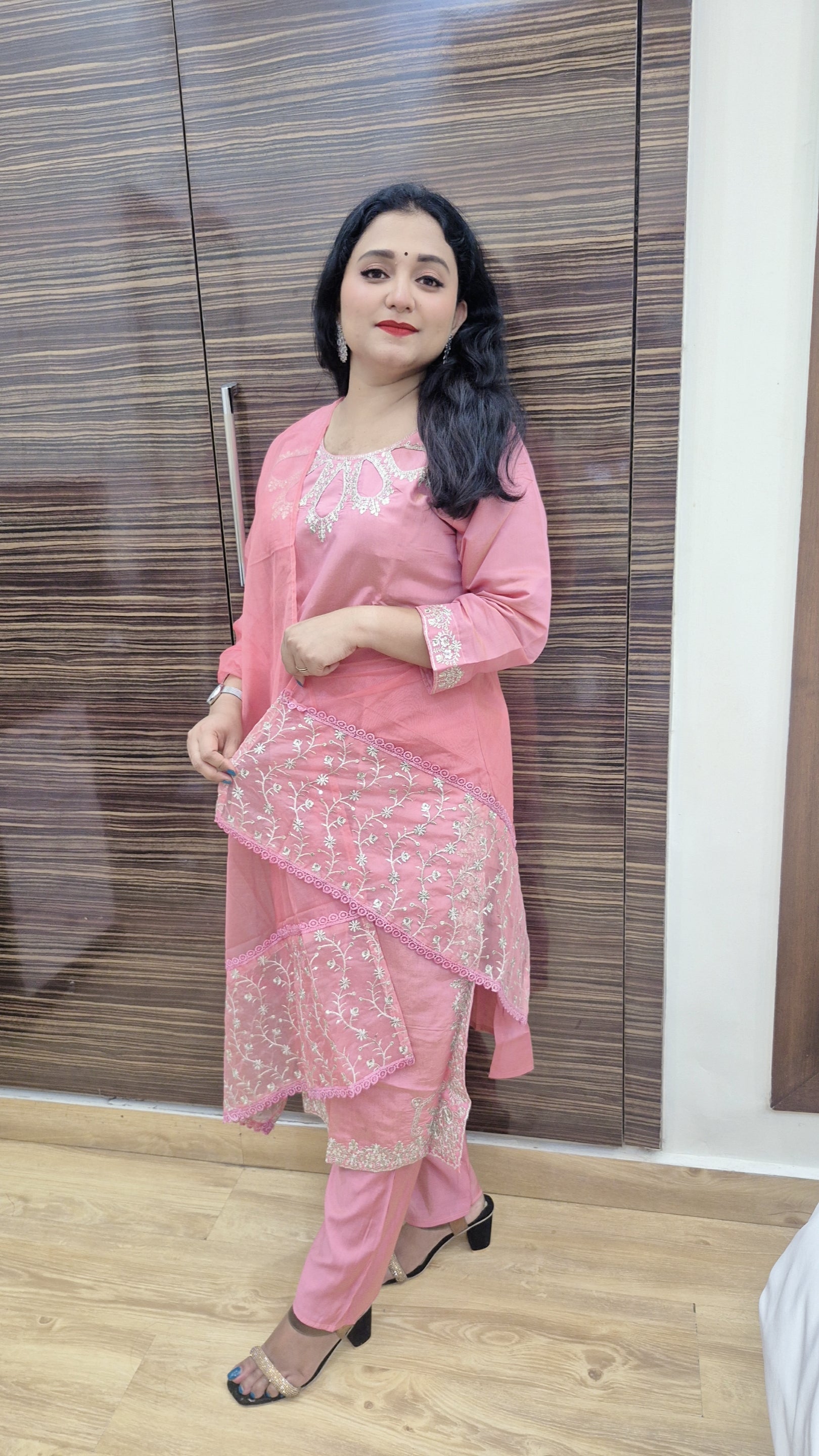 Women Floral Yoke Design Regular Sequinned Kurta with Trousers Dupatta