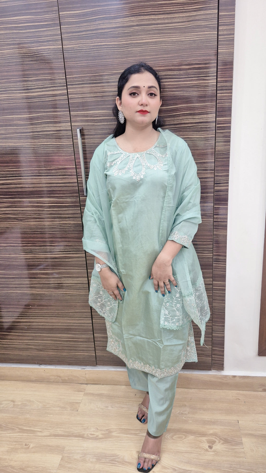 Women Floral Yoke Design Regular Sequinned Kurta with Trousers Dupatta