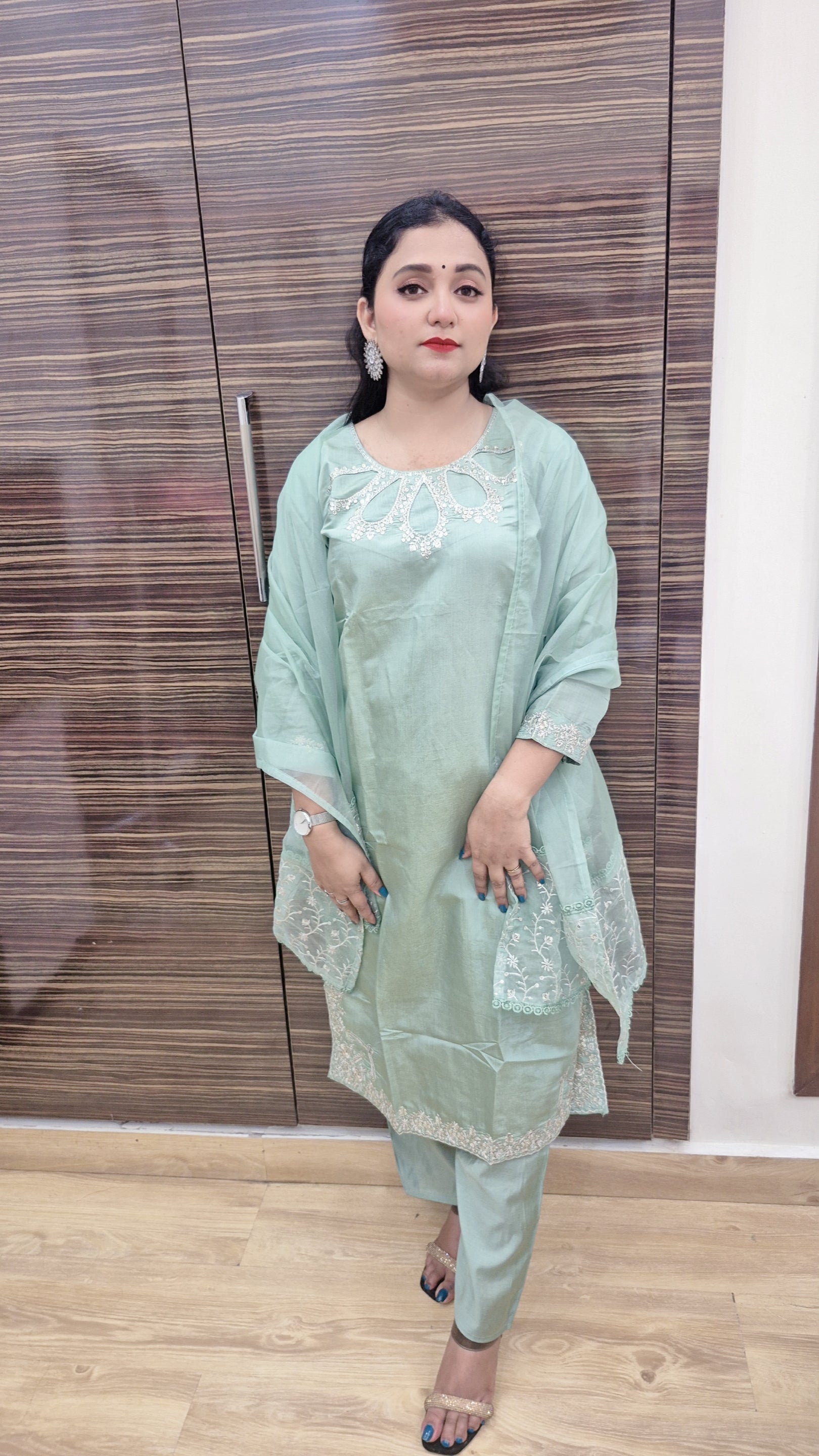 Women Floral Yoke Design Regular Sequinned Kurta with Trousers Dupatta