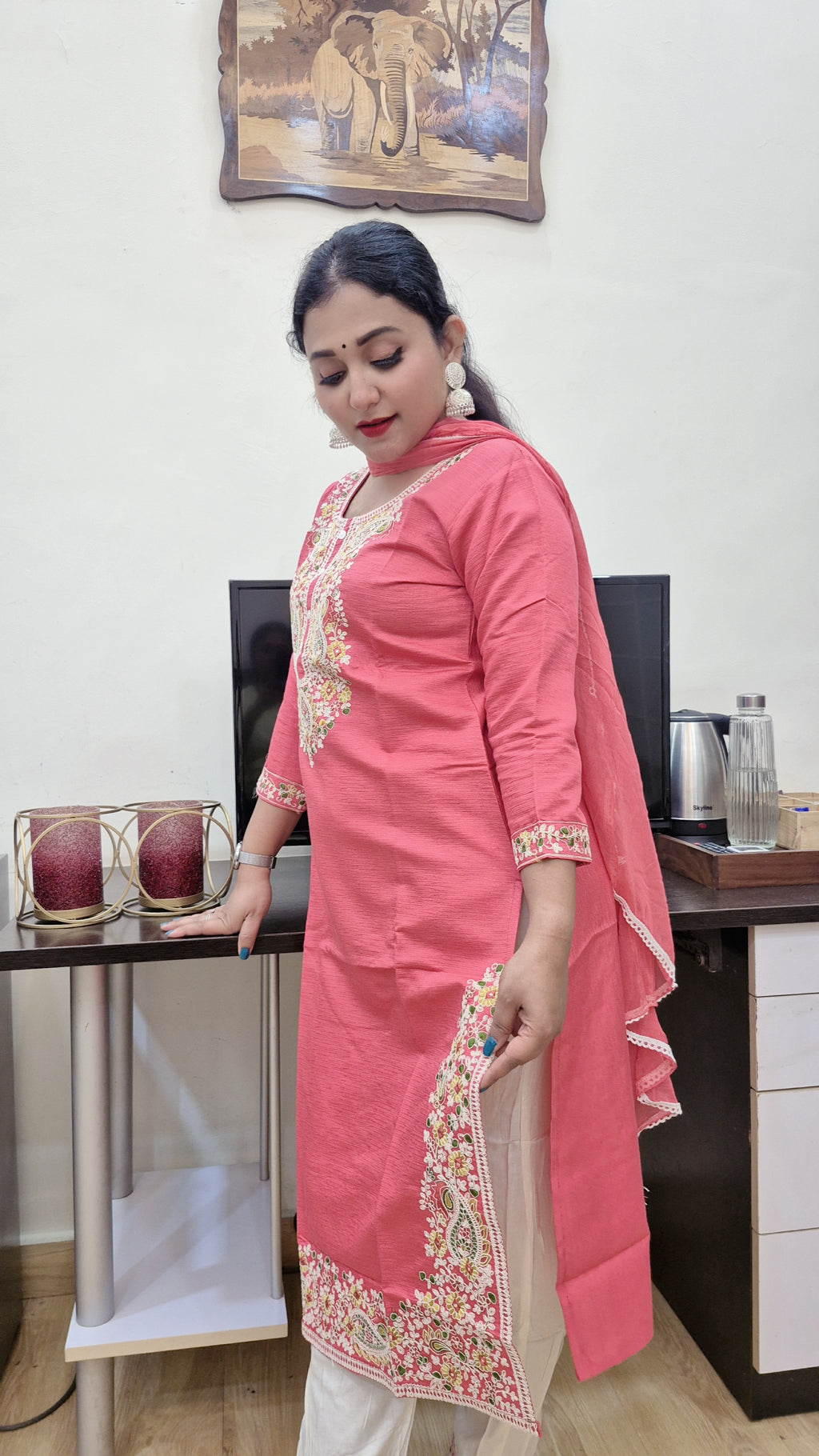 Women Floral Embroidered Regular Kurta with Trousers & With Dupatta