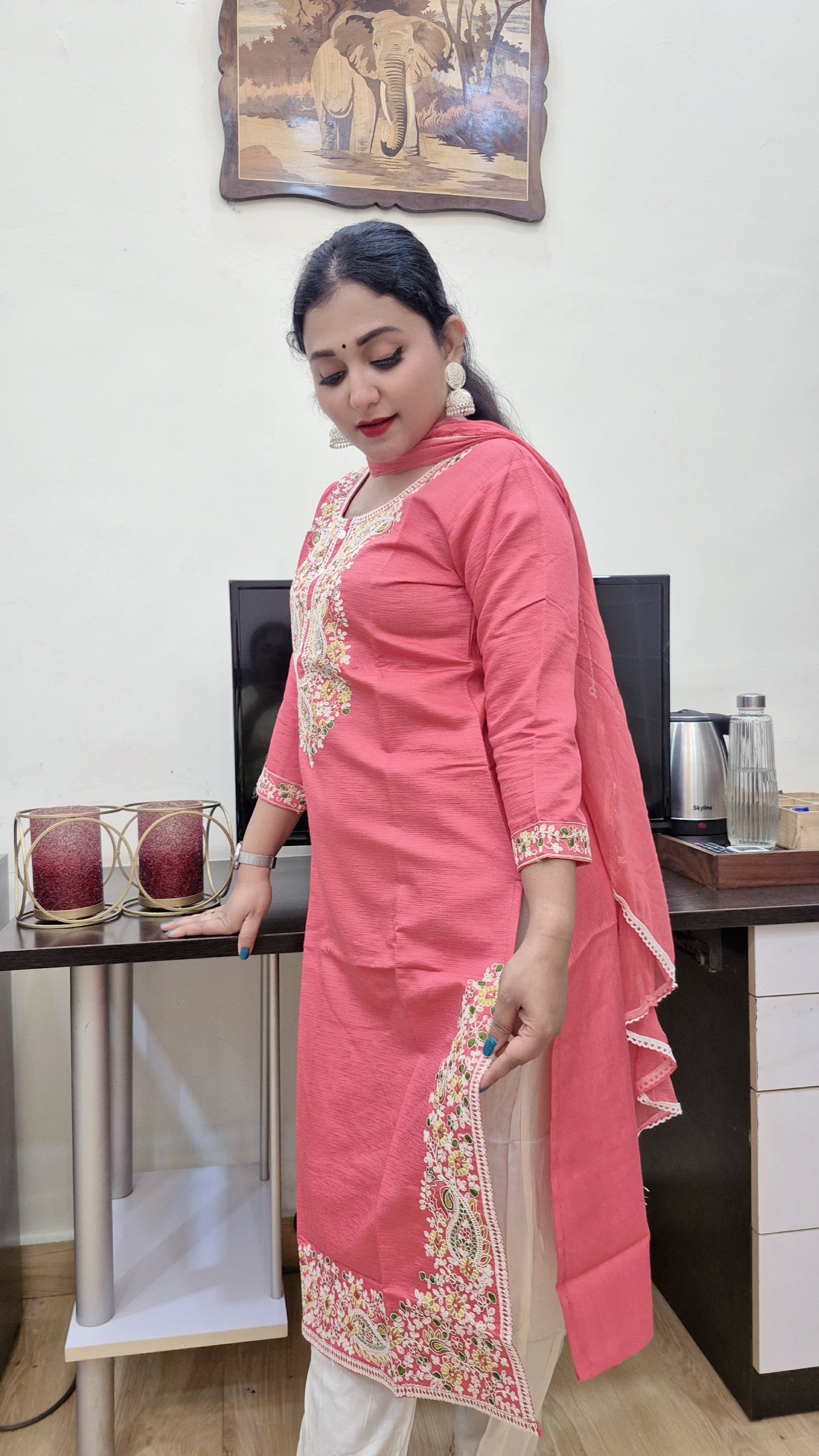Women Floral Embroidered Regular Kurta with Trousers & With Dupatta
