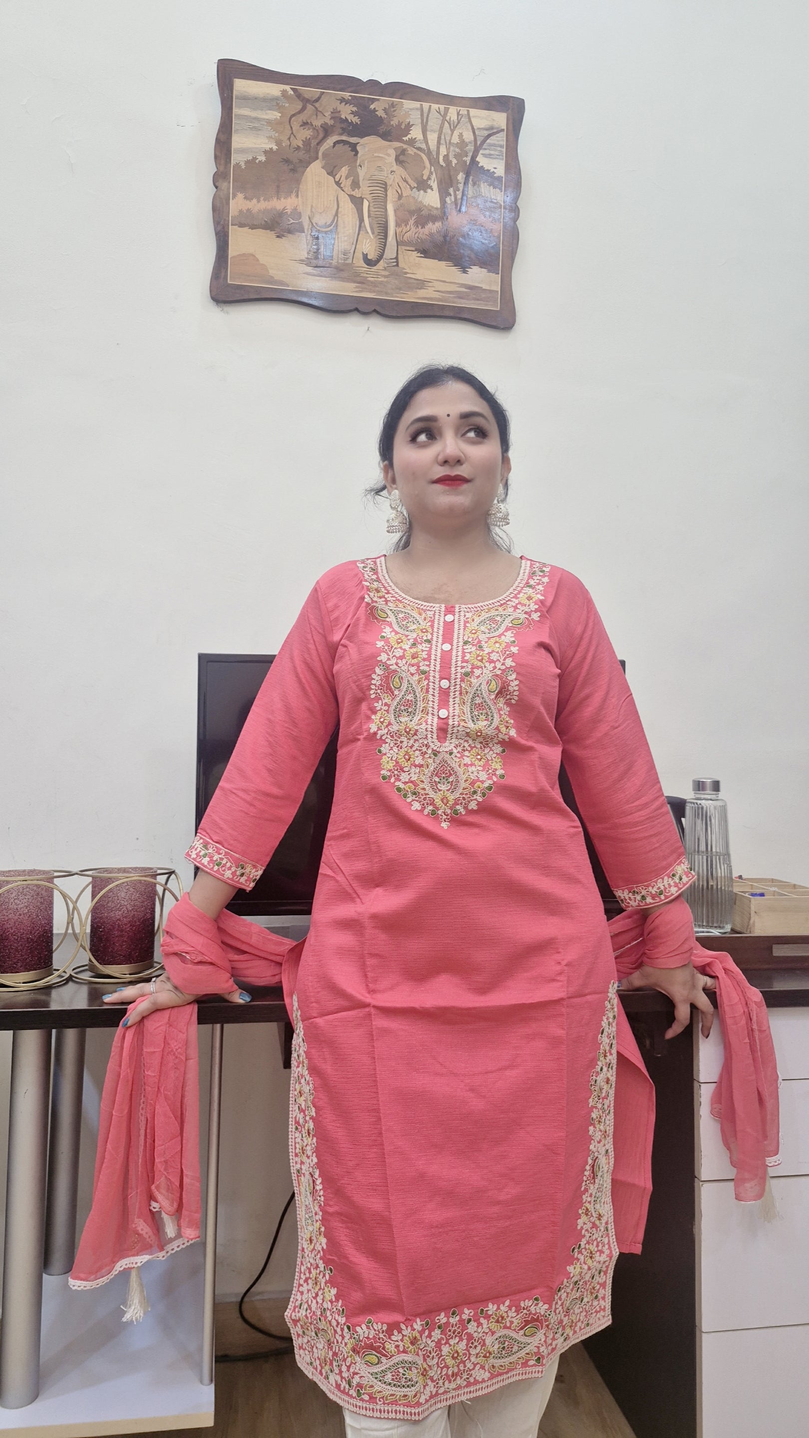 Women Floral Embroidered Regular Kurta with Trousers & With Dupatta