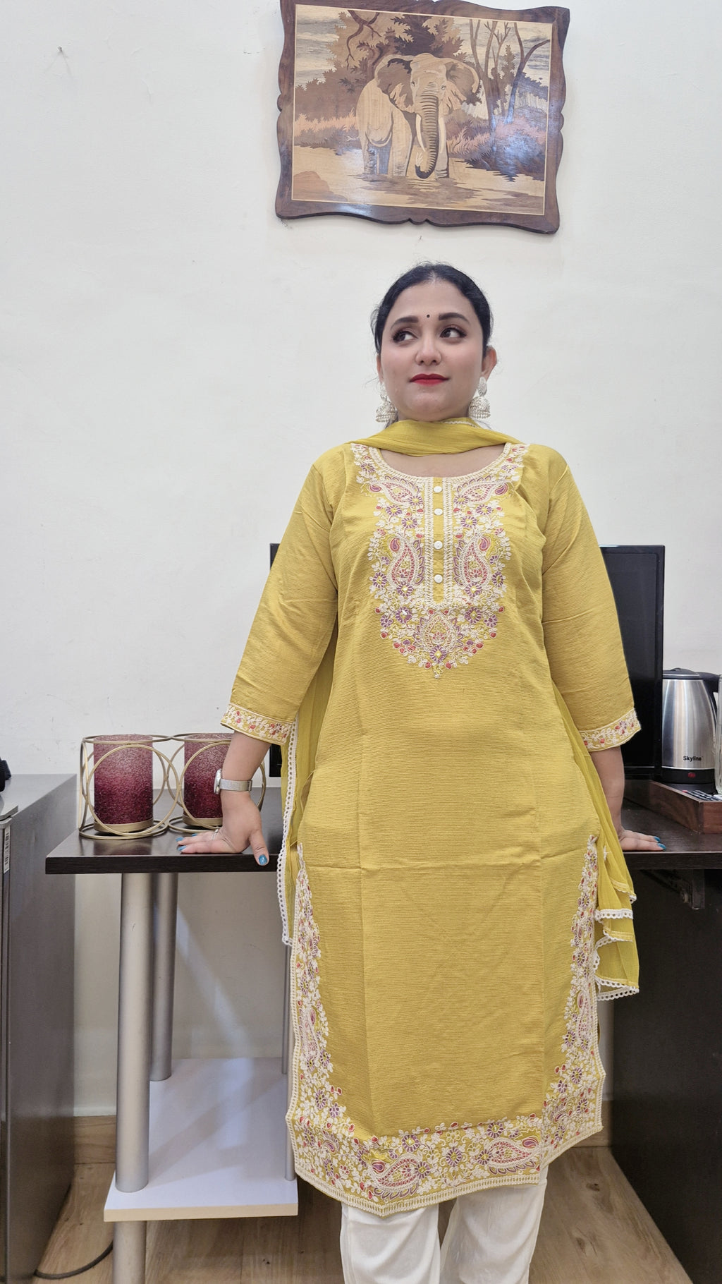 Women Floral Embroidered Regular Kurta with Trouser & With Dupatta