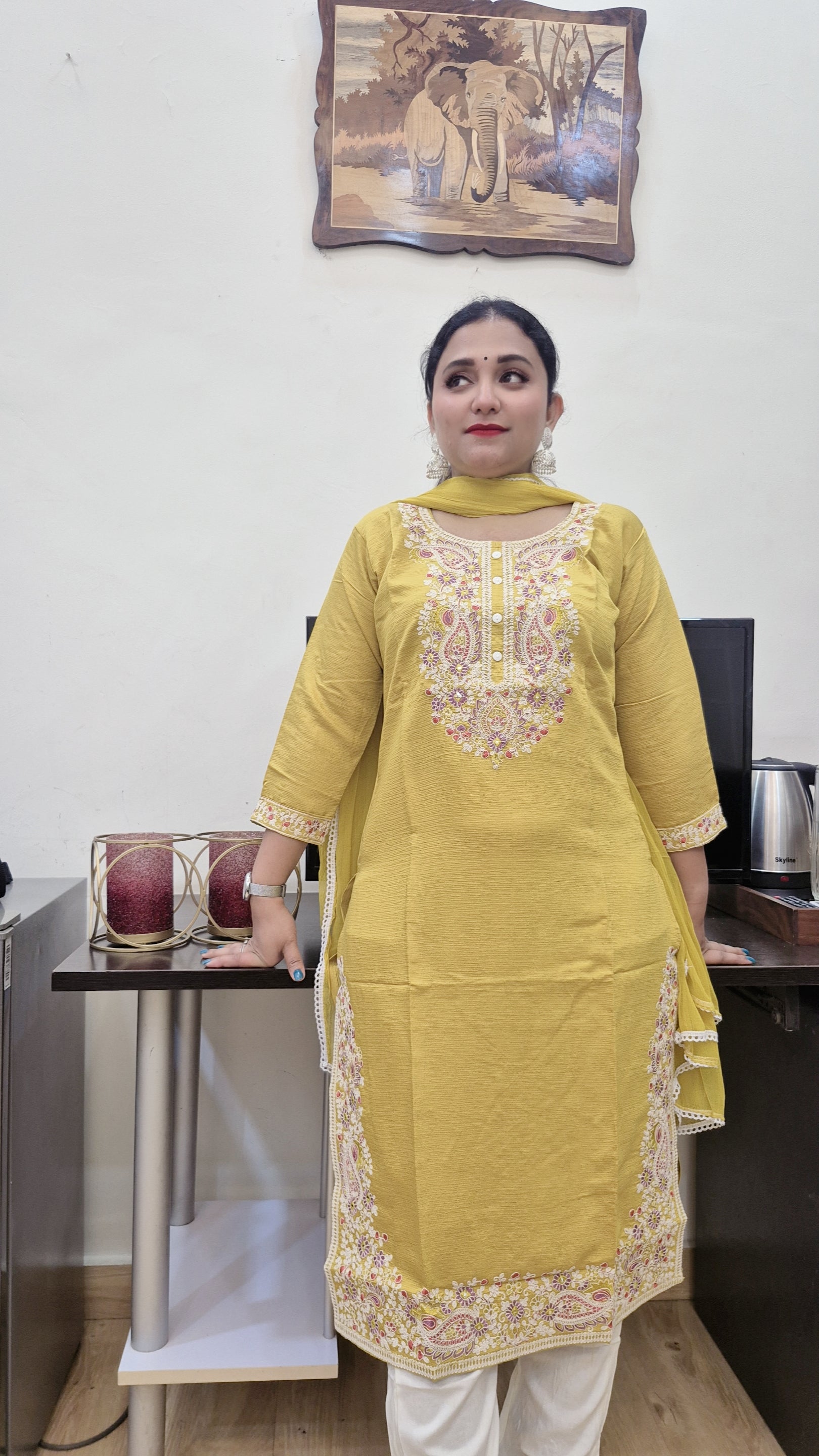 Women Floral Embroidered Regular Kurta with Trouser & With Dupatta