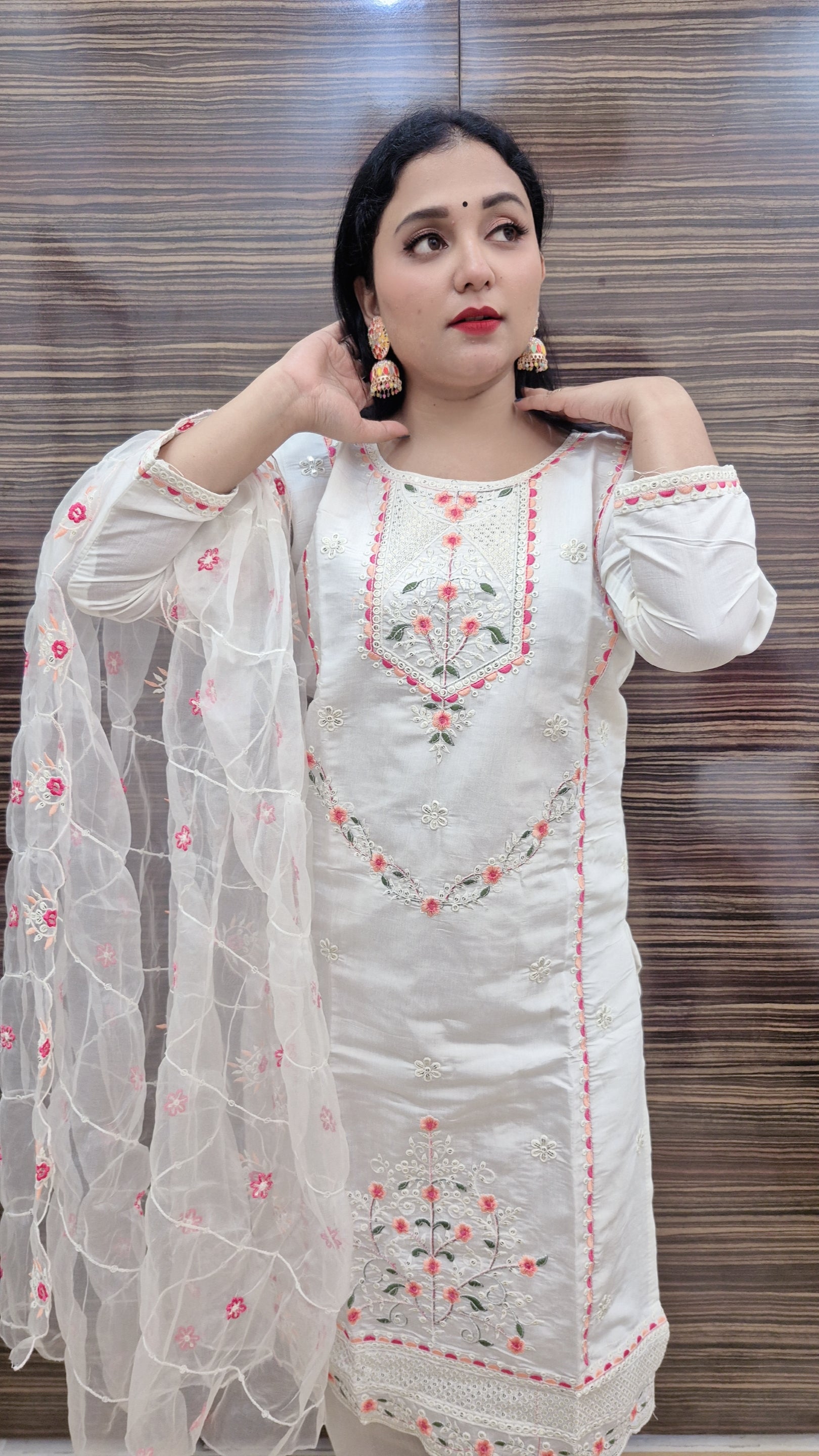 Women Floral Embroidered Regular Kurta with Trouser & With Dupatta