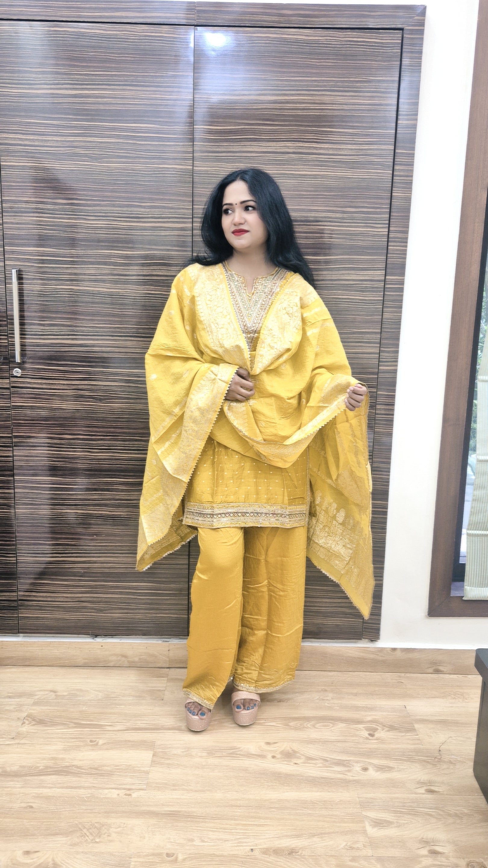 Women Embroidered Regular Kurta with Palazzos & With Dupatta