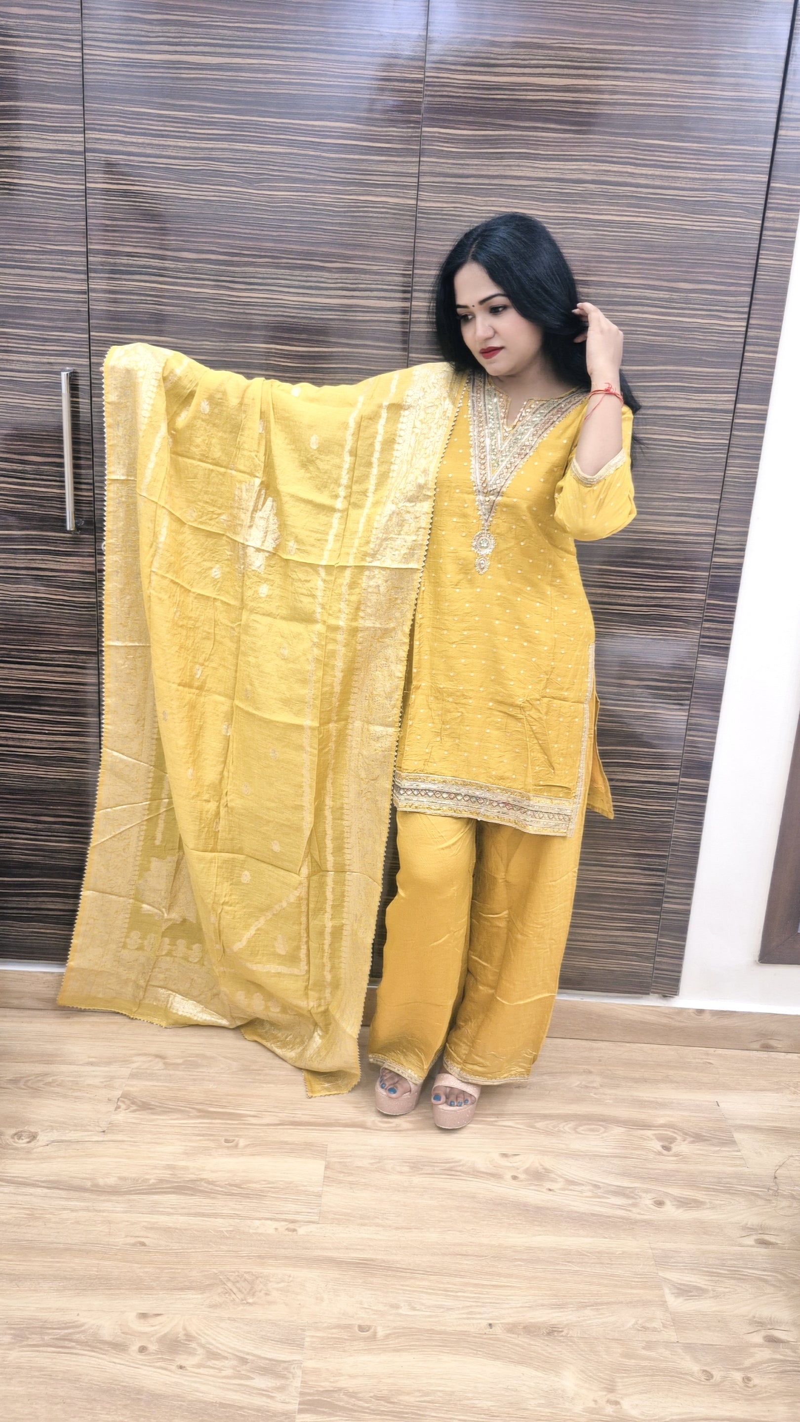 Women Embroidered Regular Kurta with Palazzos & With Dupatta