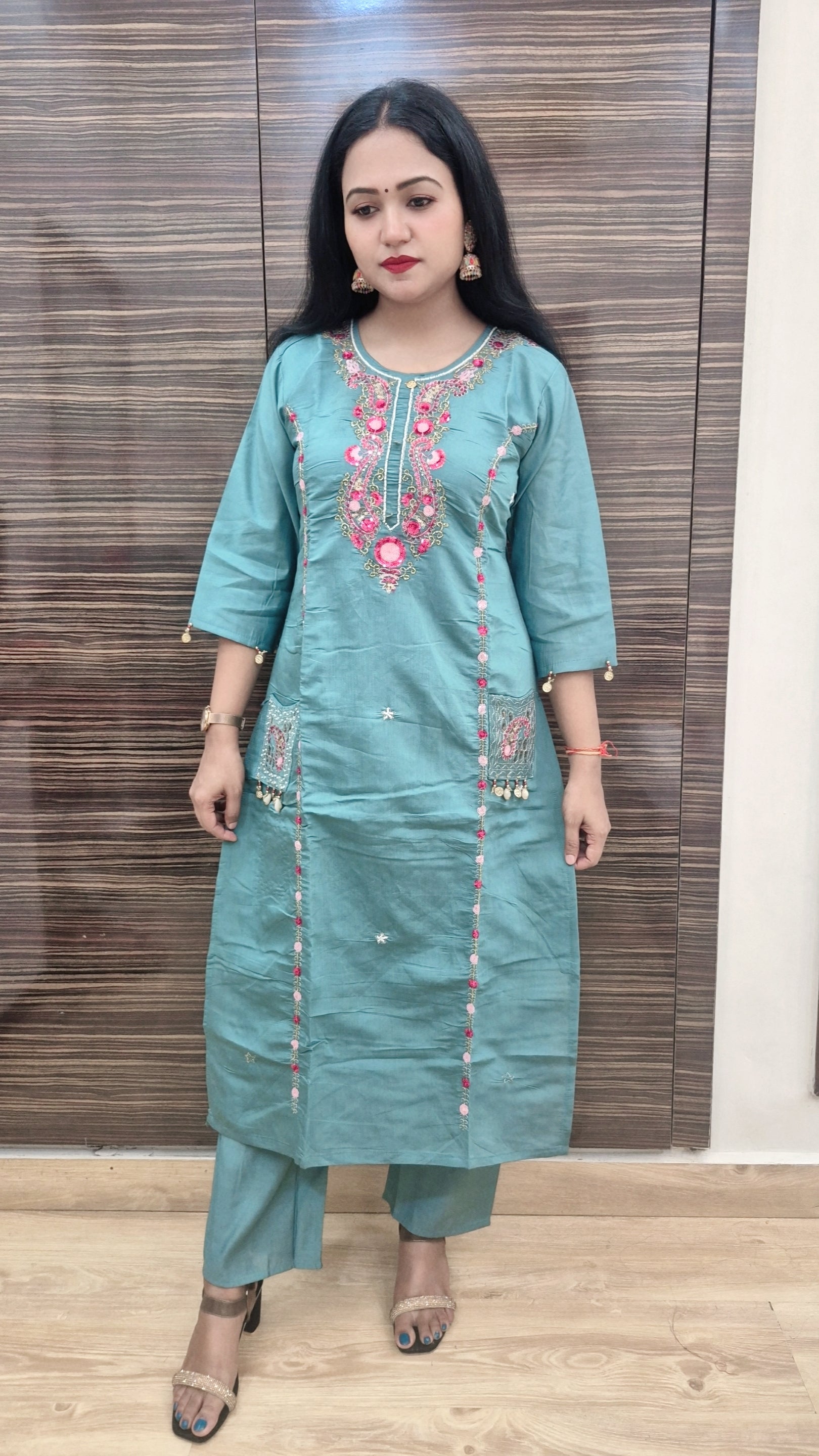 Women Floral Yoke Design Regular Sequinned Kurta with Trousers Dupatta