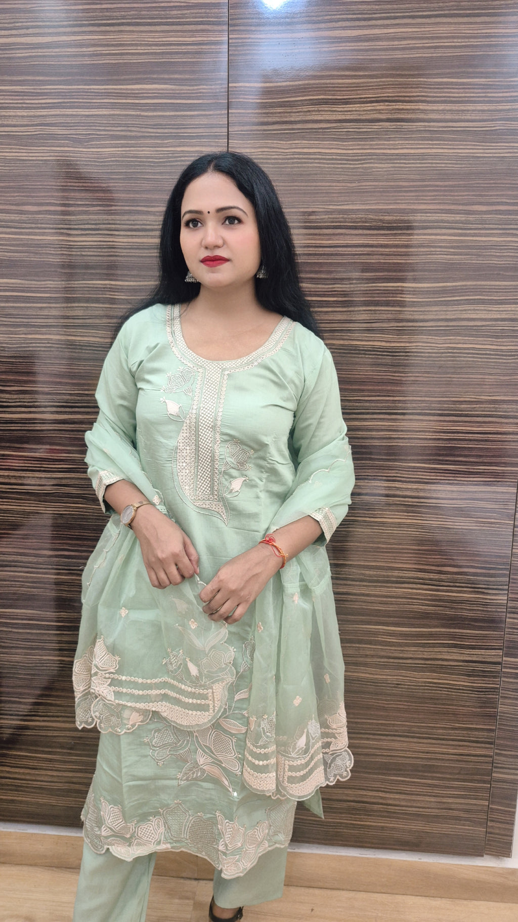 Women Floral Yoke Design Regular Sequinned Kurta with Trousers Dupatta