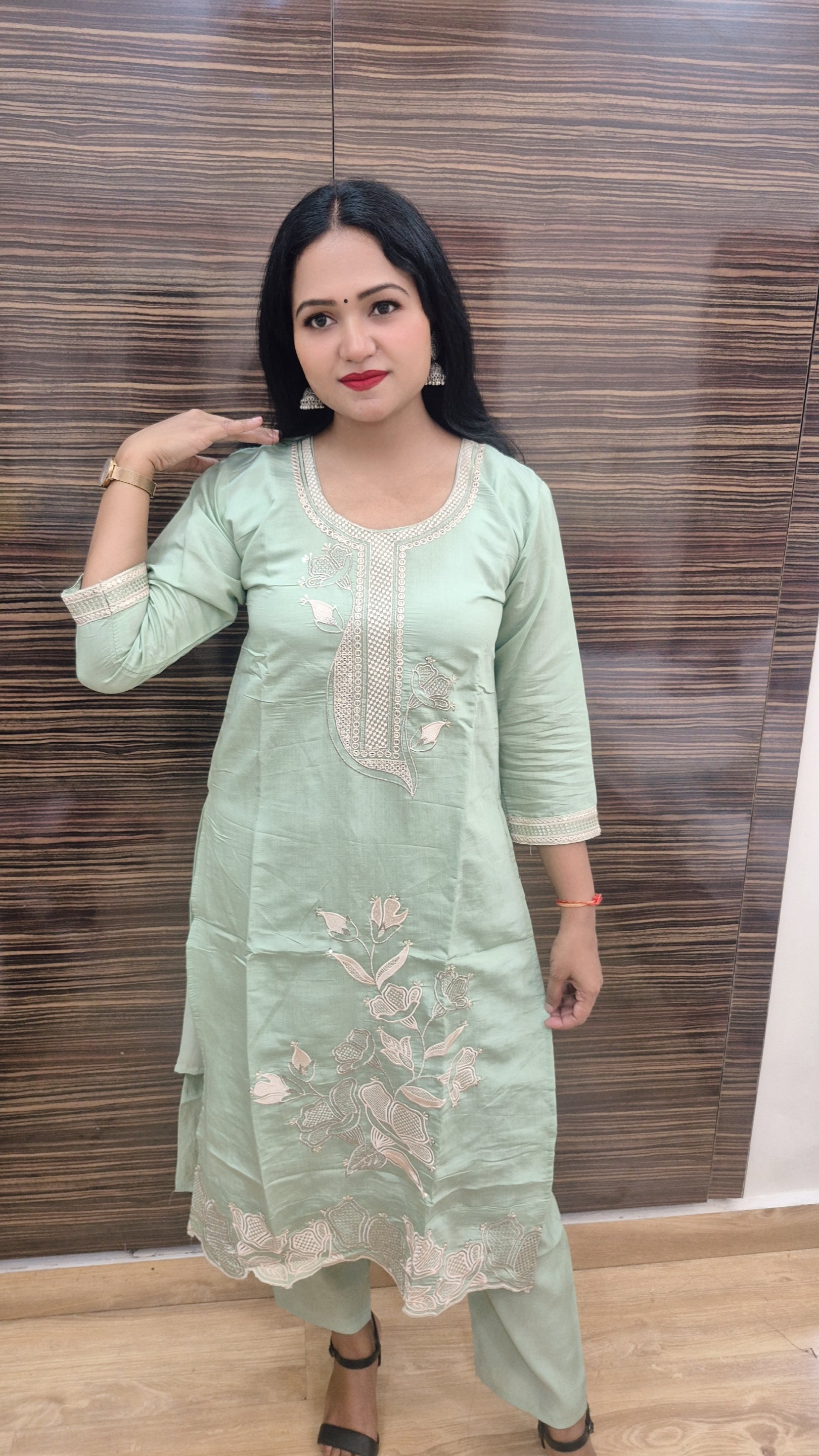 Women Floral Yoke Design Regular Sequinned Kurta with Trousers Dupatta