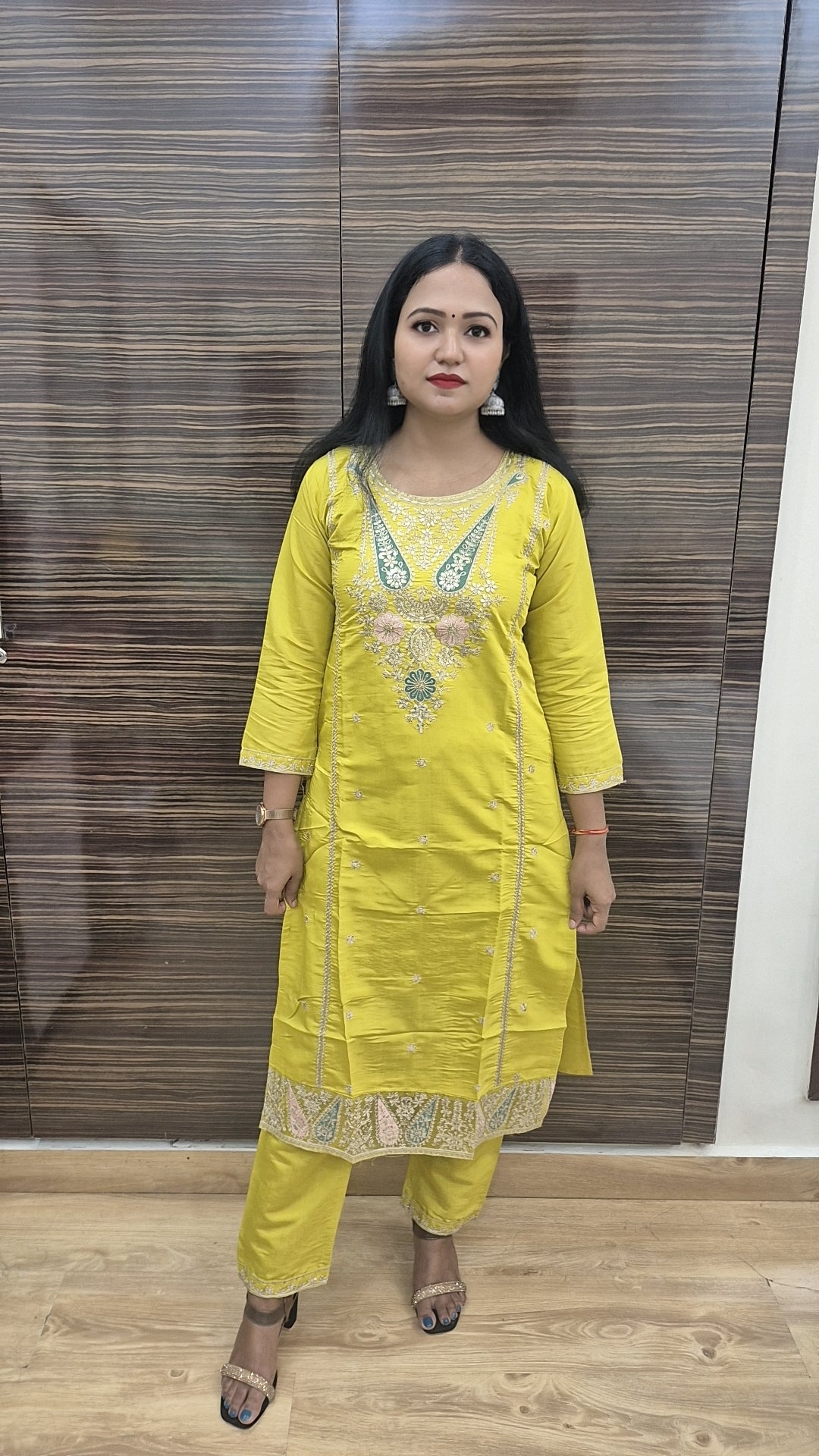 Women Floral Yoke Design Regular Sequinned Kurta with Trousers Dupatta