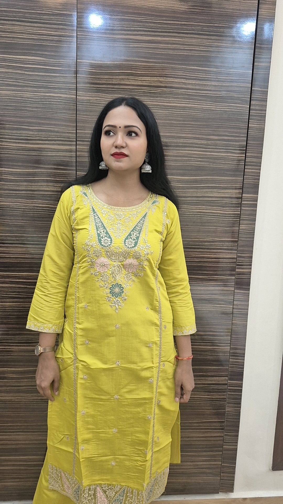 Women Floral Yoke Design Regular Sequinned Kurta with Trousers Dupatta