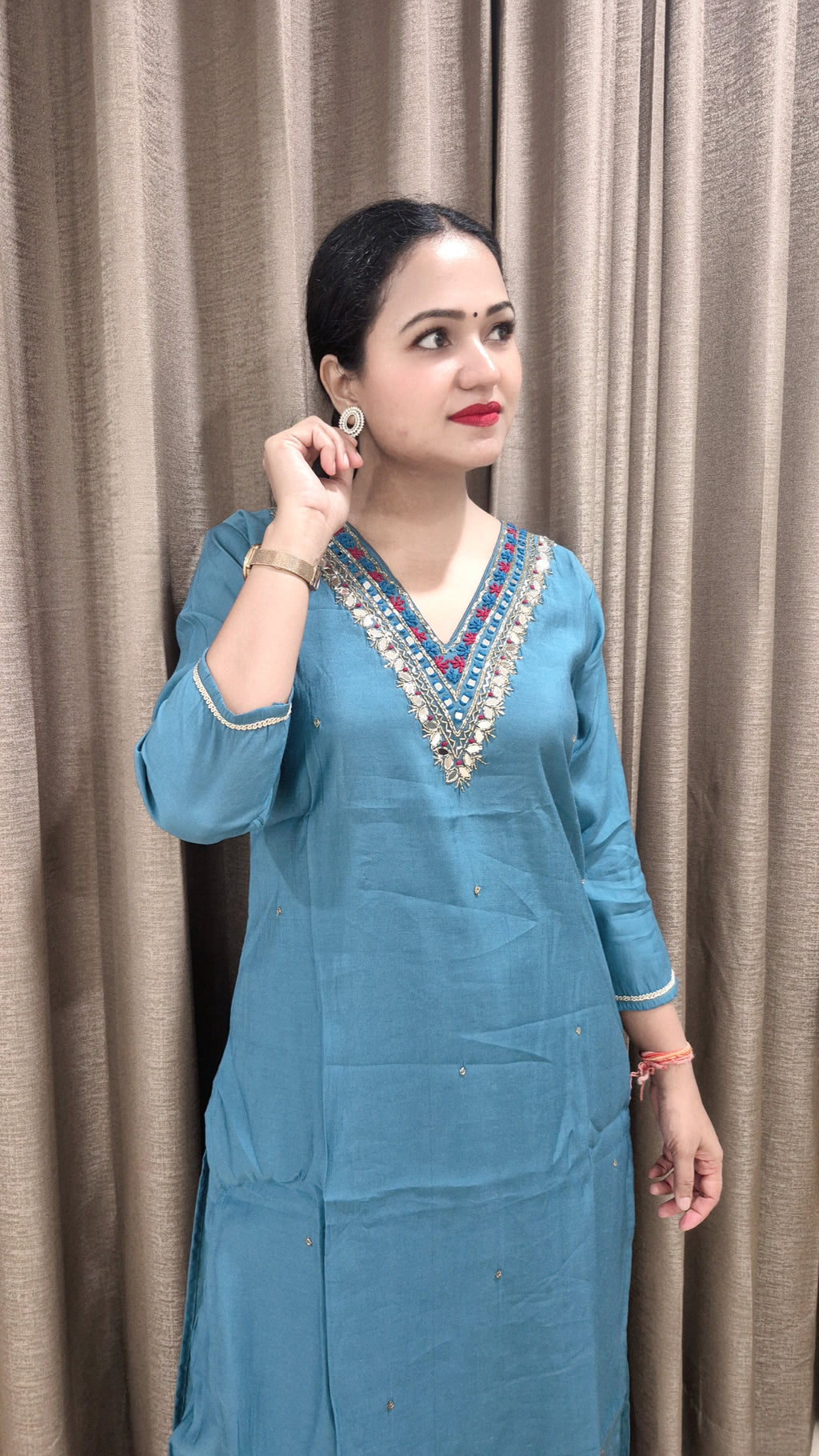 Women Floral Yoke Design Regular Sequinned Kurta with Trousers Dupatta