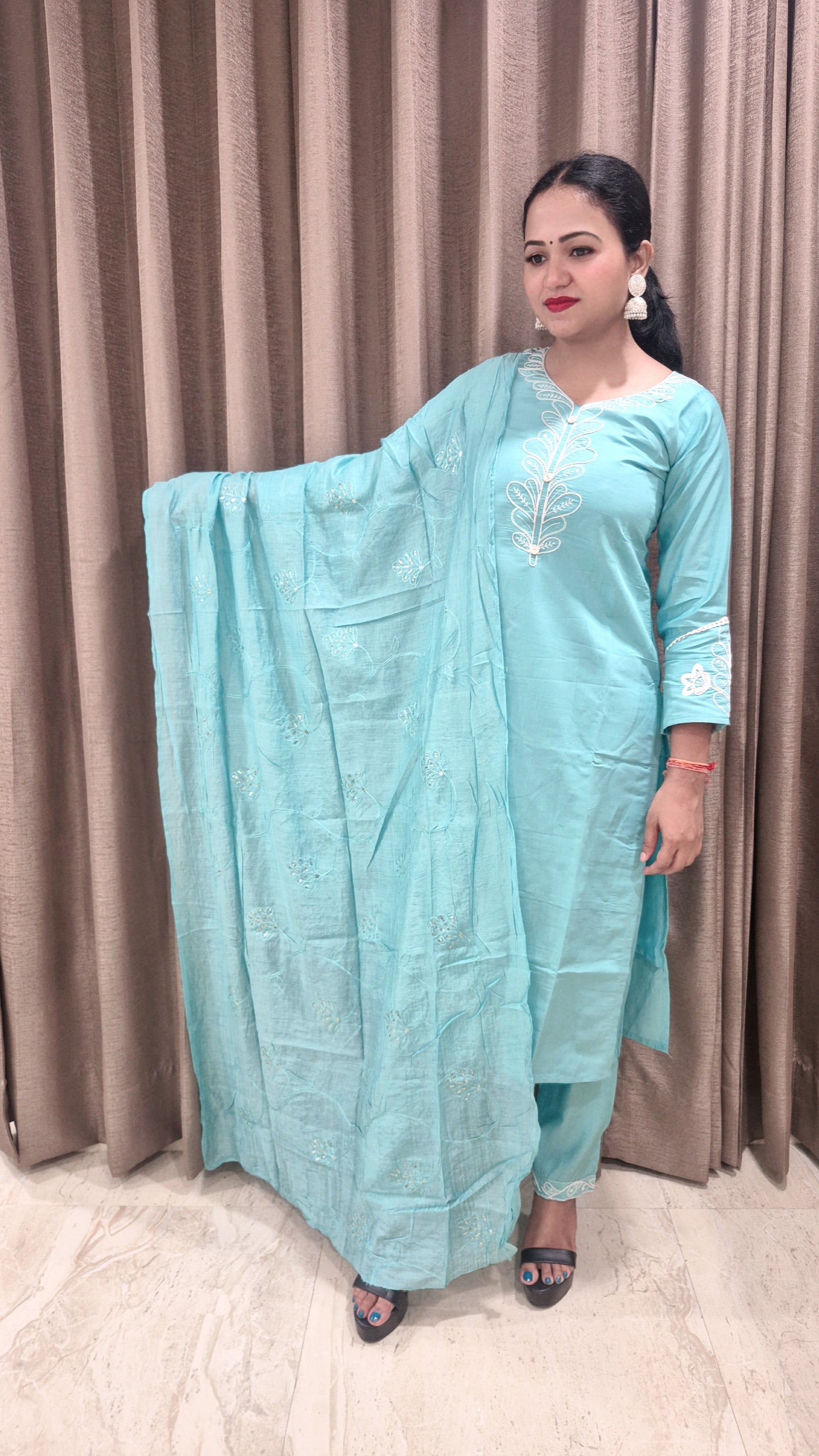Women Floral Embroidered Regular Kurta with Trouser & Dupatta