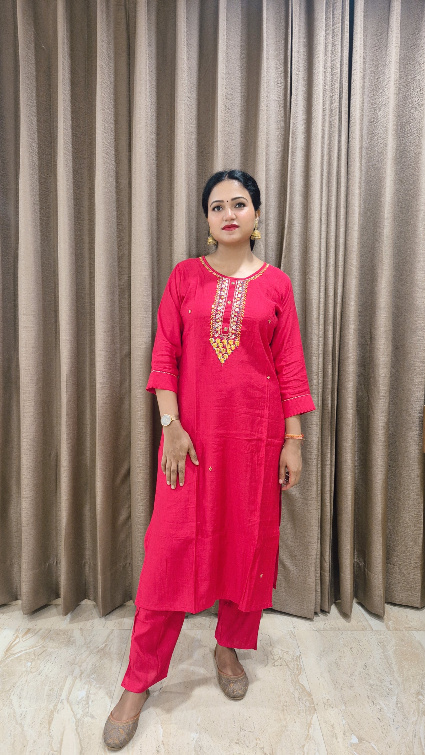 Woven design Kurta with Trousers And Dupatta