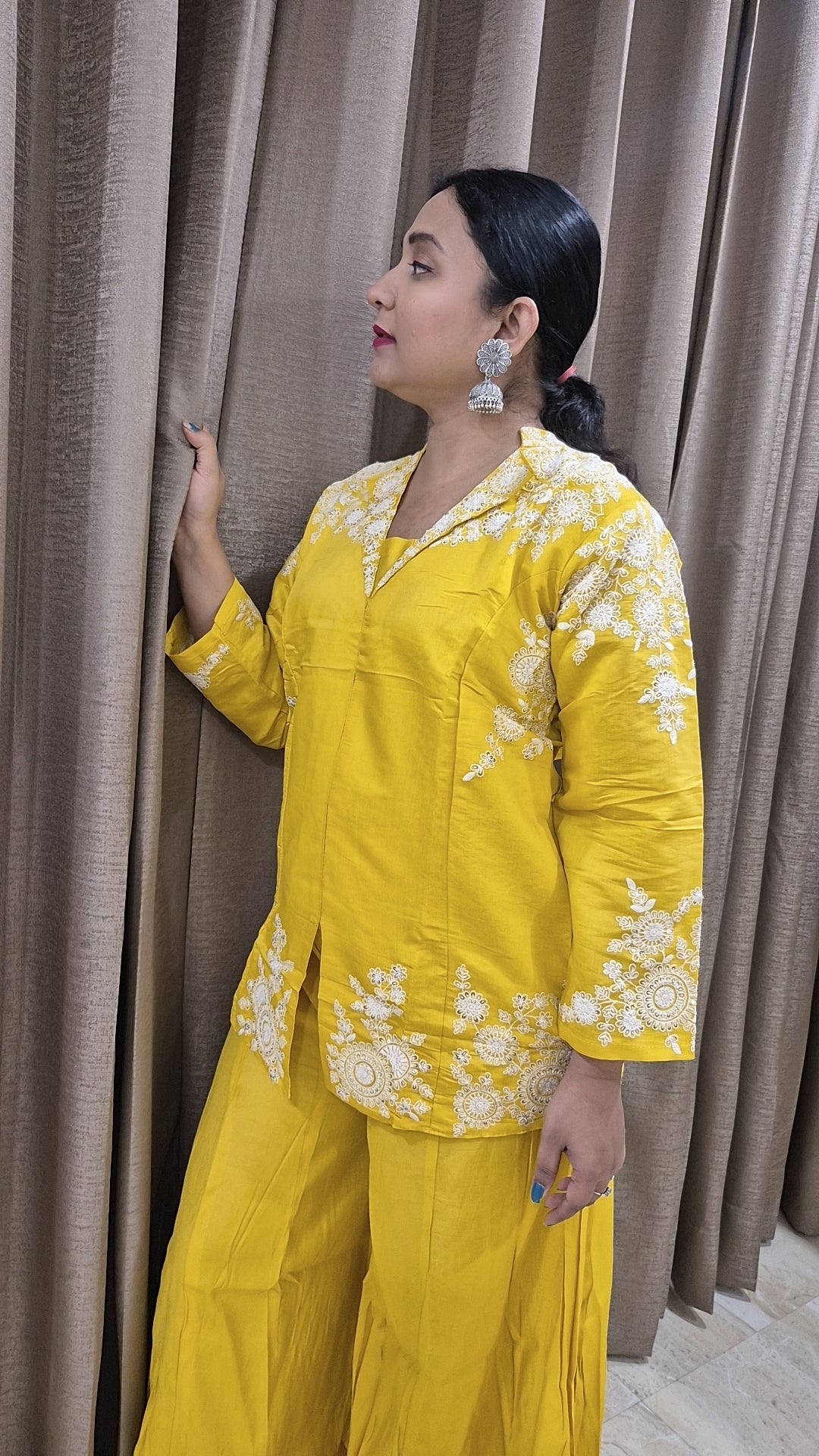 Women Embroidered Blazer Style Top with Palazzos ( Co-Ord Set)