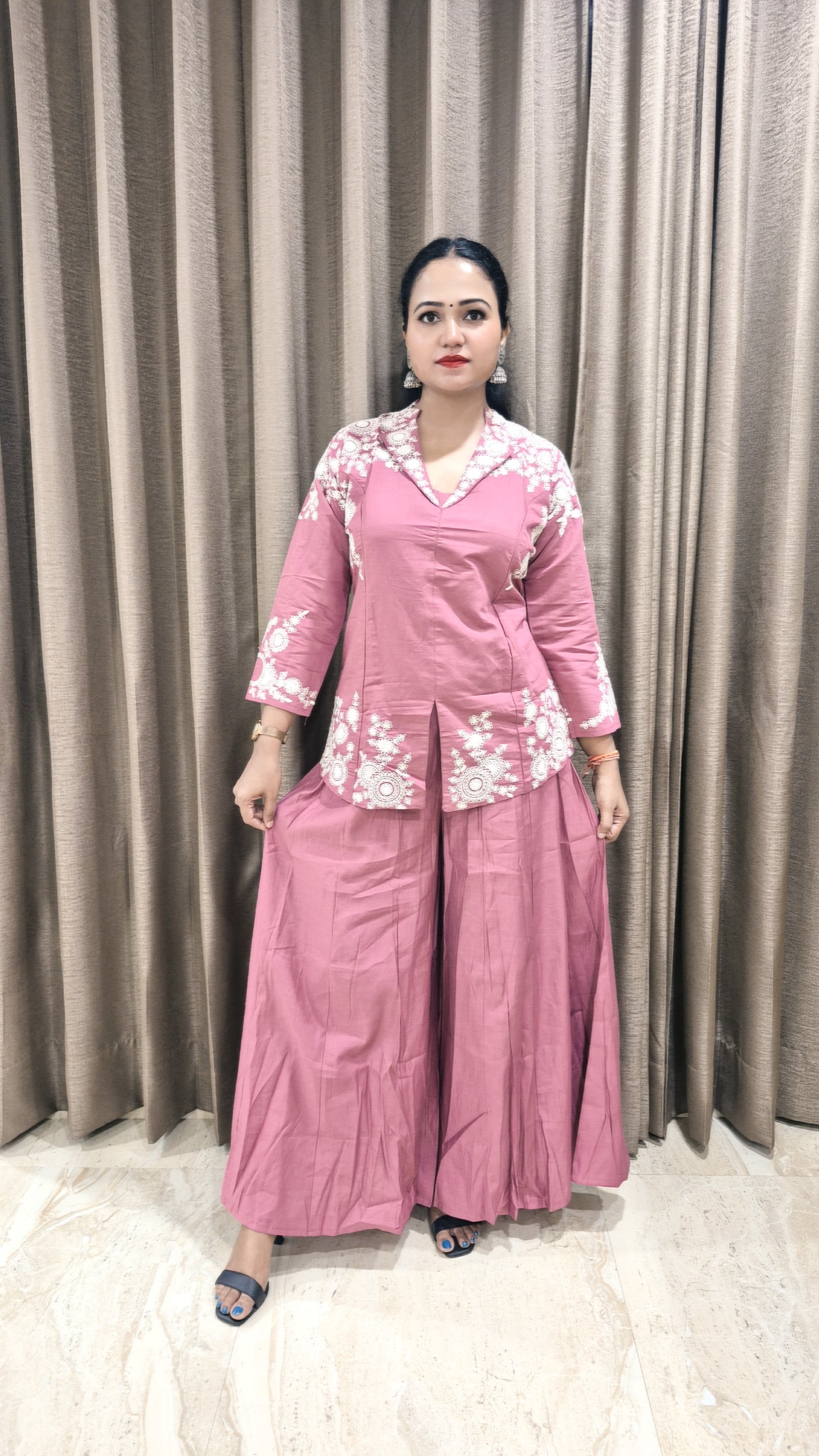 Women Embroidered Blazer style top with Palazzos ( Co-Ord Set)