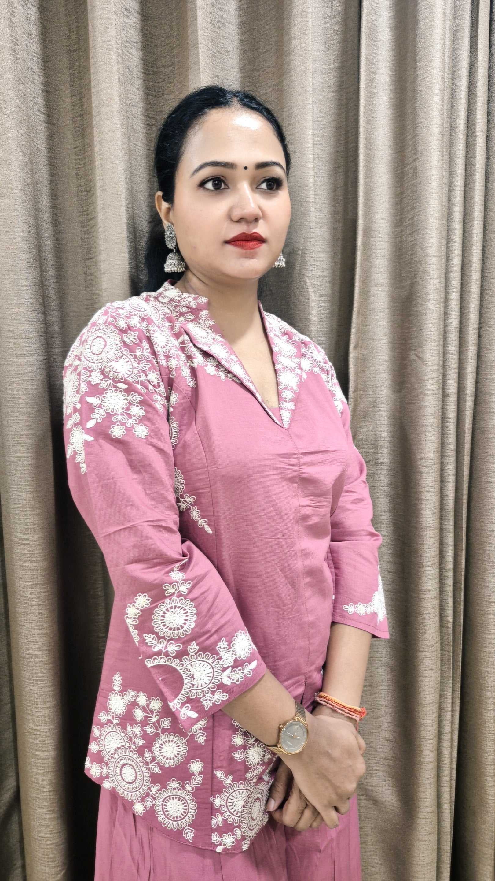 Women Embroidered Blazer style top with Palazzos ( Co-Ord Set)