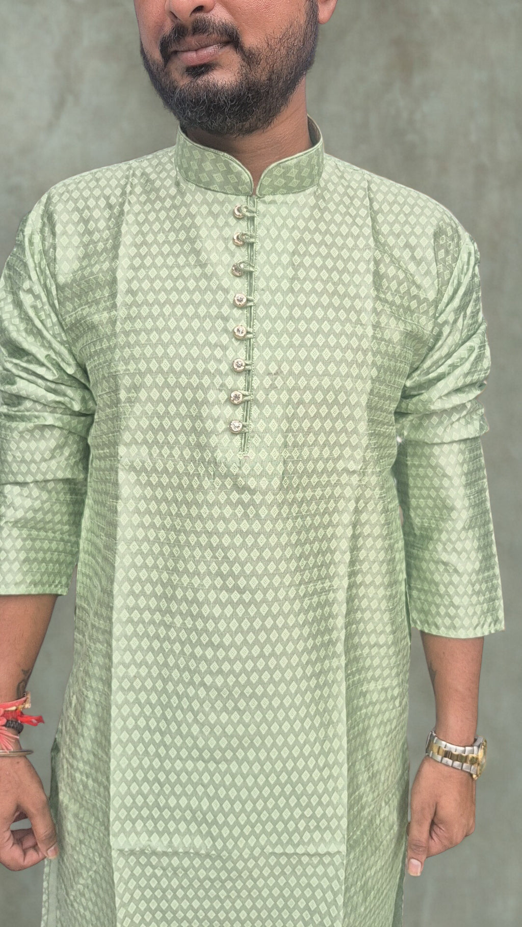 Men's Silk Woven Design Straight Kurta With Trouser Set