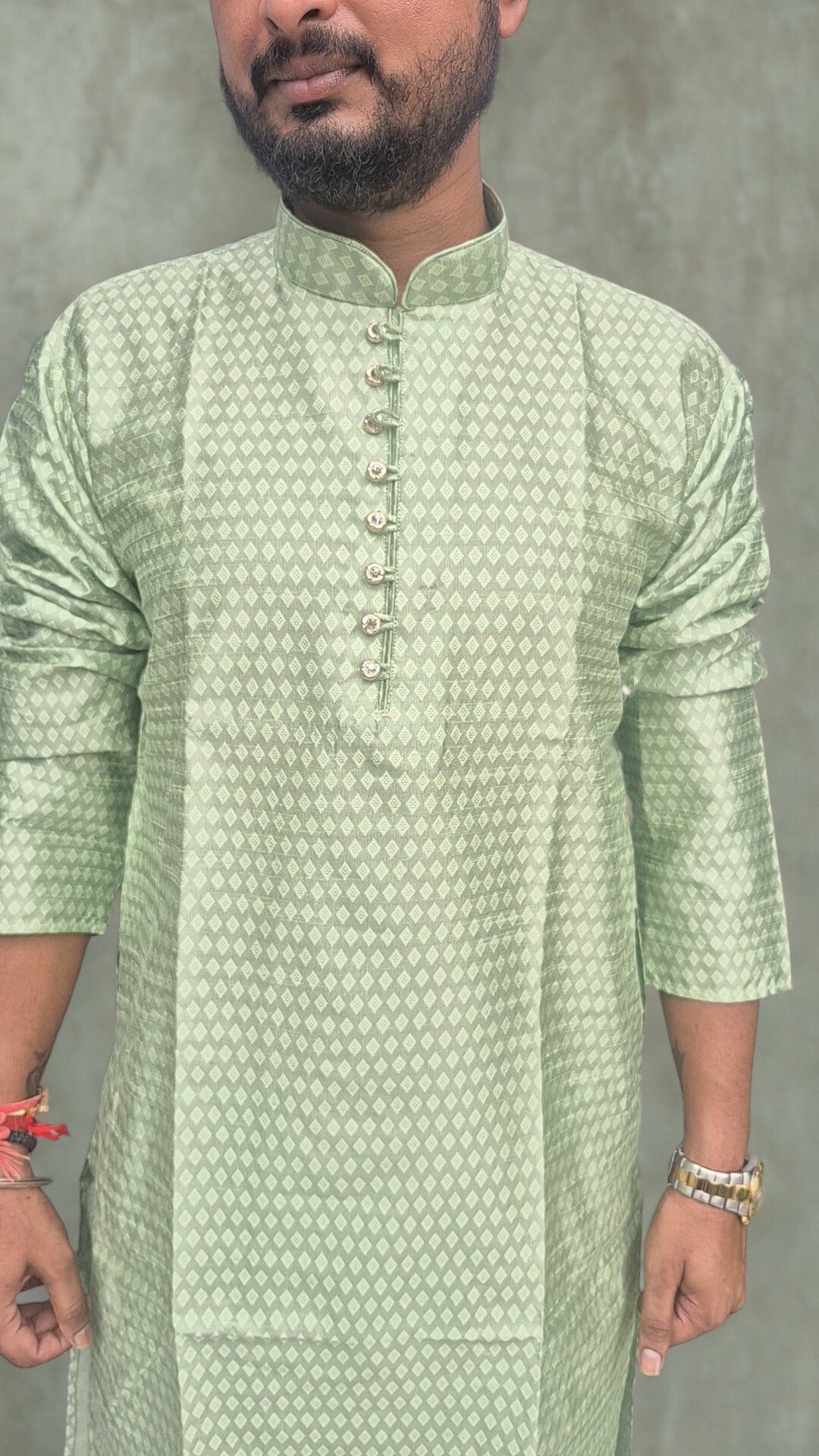Men's Silk Woven Design Straight Kurta With Trouser Set
