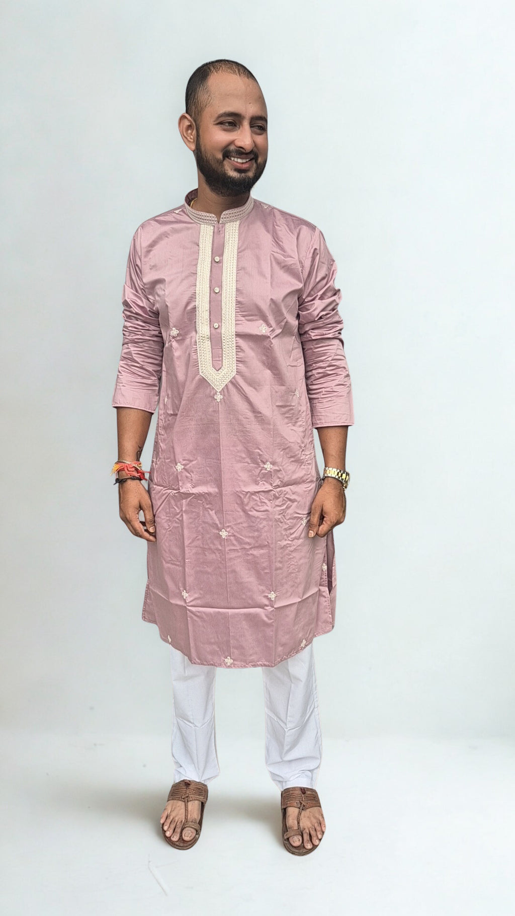 Men's Embroidered Silk Kurta with Trouser