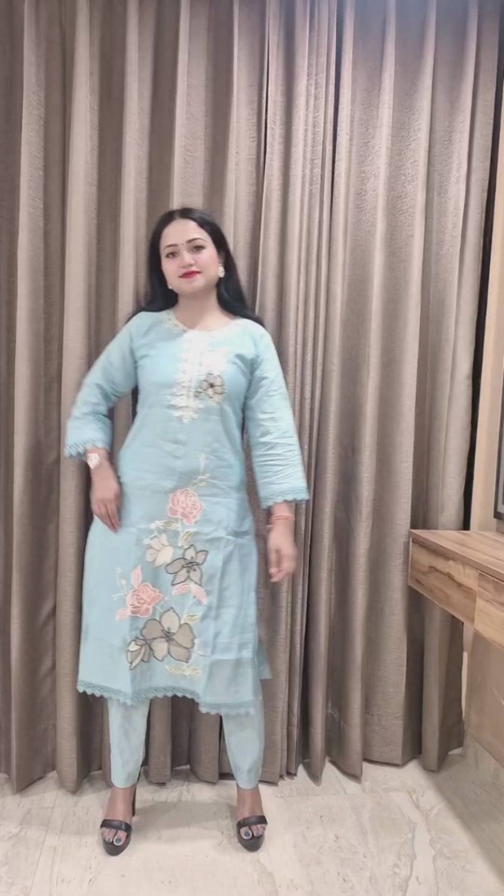 Embroidered Straight Kurta With Trouser & Dupatta Set