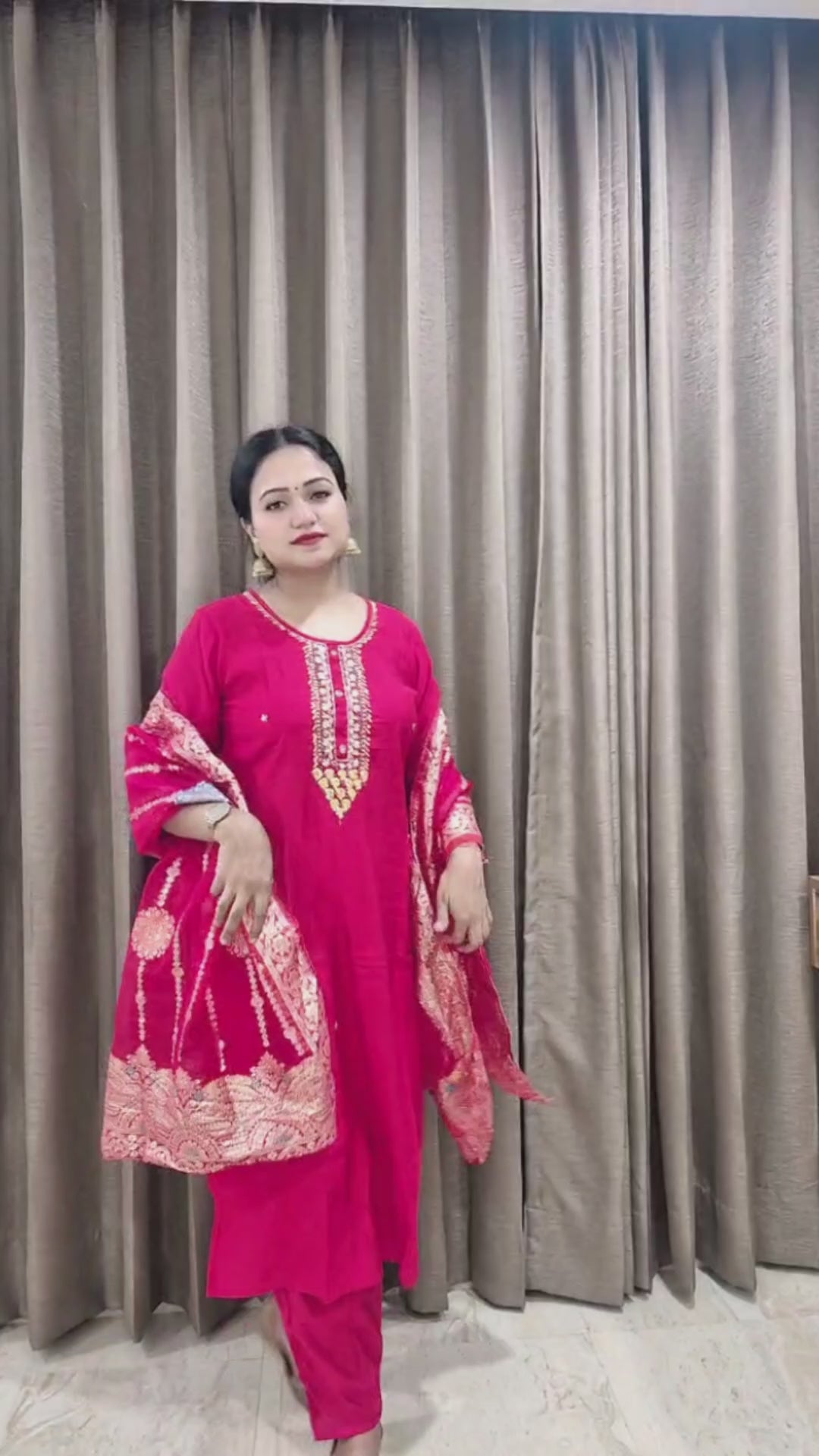 Woven design Kurta with Trousers And Dupatta