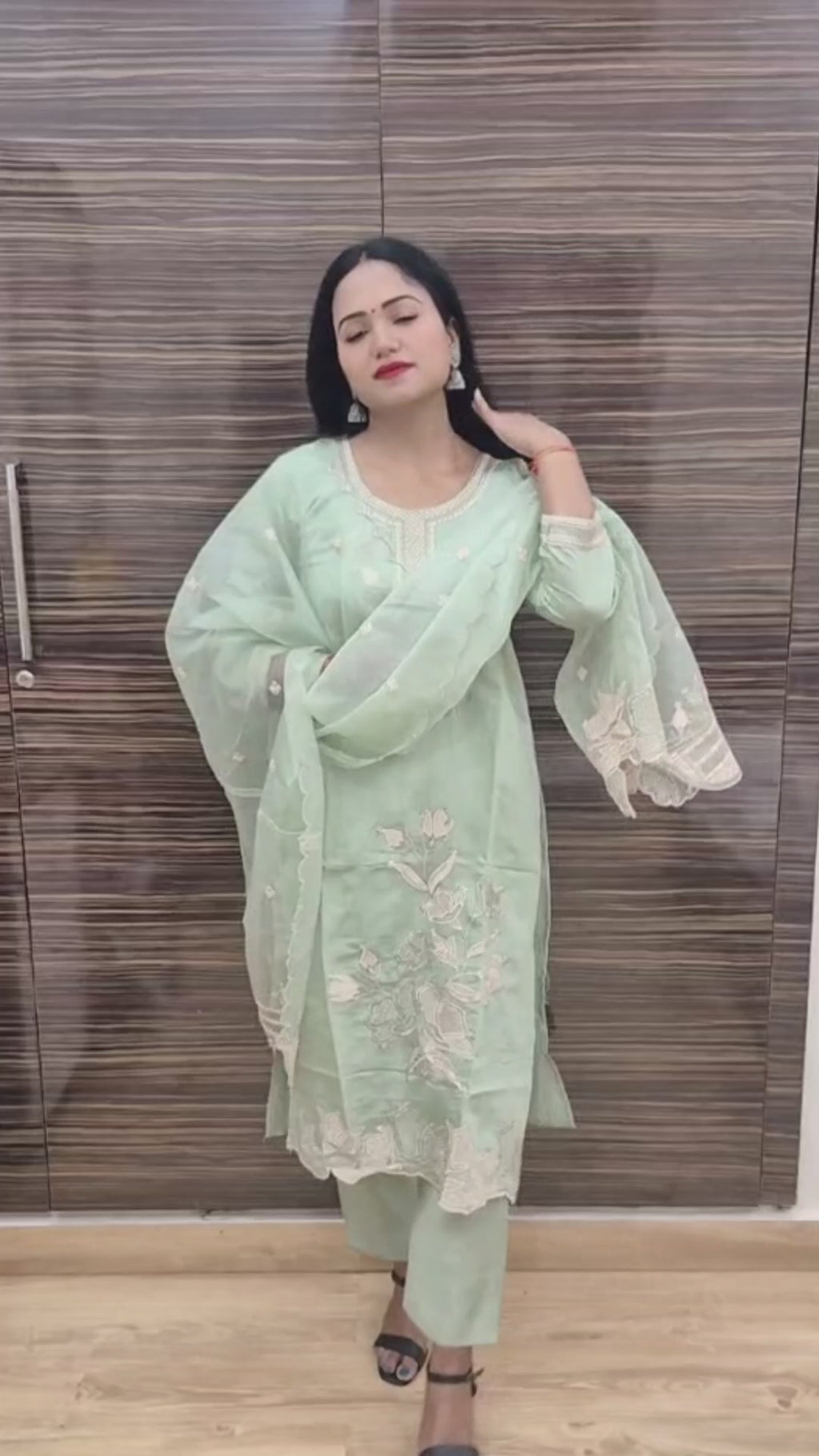 Women Floral Yoke Design Regular Sequinned Kurta with Trousers Dupatta
