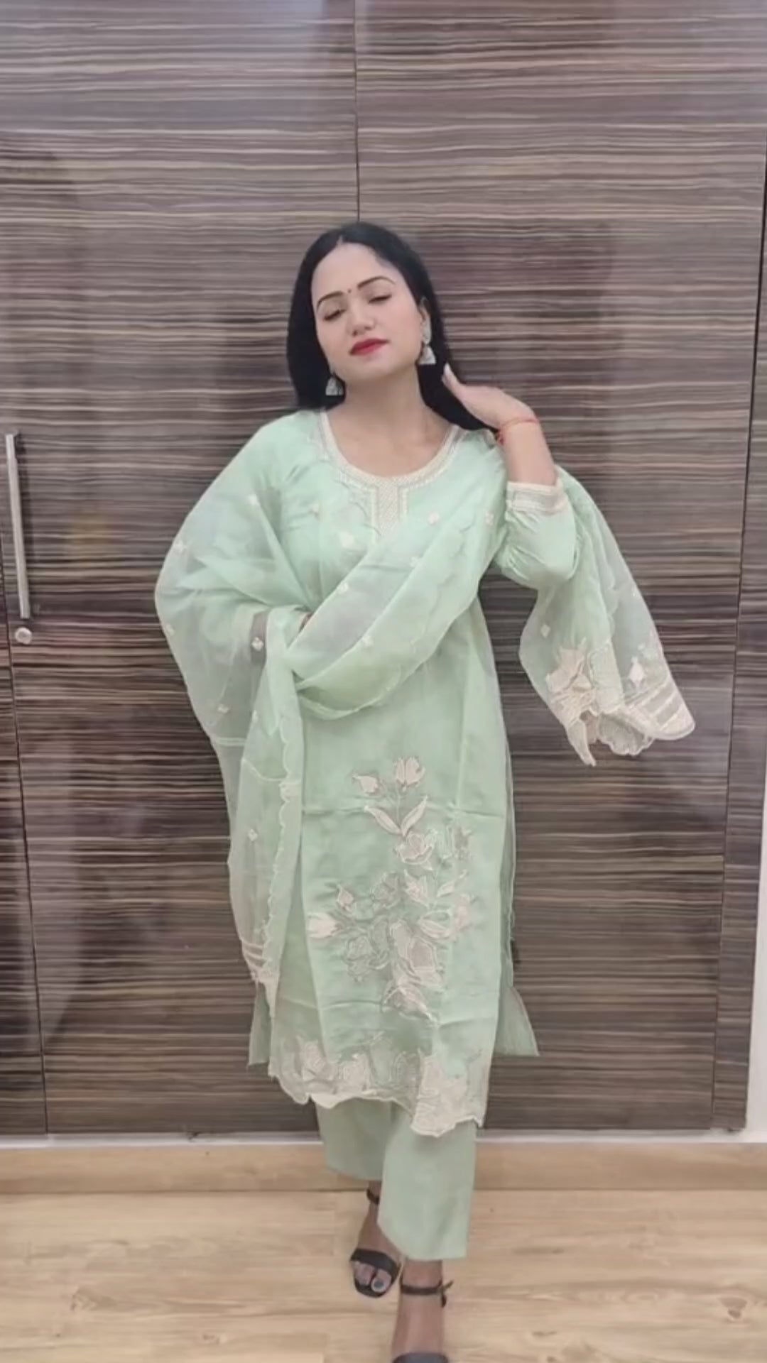 Women Floral Yoke Design Regular Sequinned Kurta with Trousers Dupatta